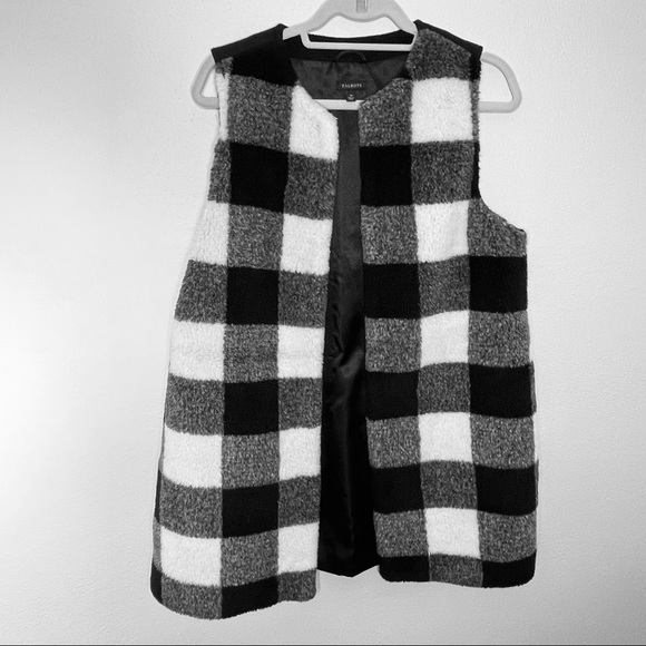 Talbots Wool Blend Buffalo Plaid Long Vest in Black,  White and Gray - Picture 11 of 16